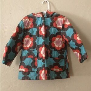 Mini Boden Kids Raincoat with Floral Pattern in Teal and Coral